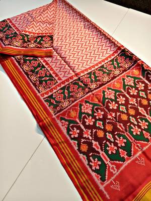 Red Color Lagadi Patta and weaved zari border Work Silk Patola Saree 2