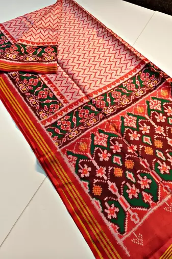 Red Color Lagadi Patta and weaved zari border Work Silk Patola Saree
