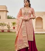 Peach color beautiful printed with hand work banarasi cotton fabric salwar kameez