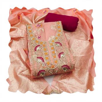 Peach color beautiful printed with hand work banarasi cotton fabric salwar kameez 2
