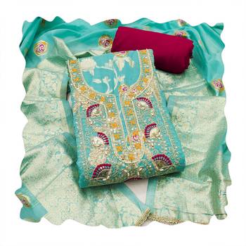 Sea green color beautiful printed with hand work banarasi cotton fabric salwar kameez 2