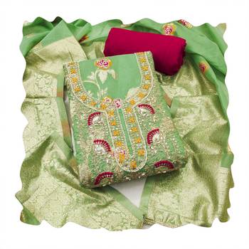 Pista color beautiful printed with hand work banarasi cotton fabric salwar kameez 2
