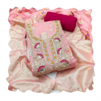 Pink color beautiful printed with hand work banarasi cotton fabric salwar kameez 2