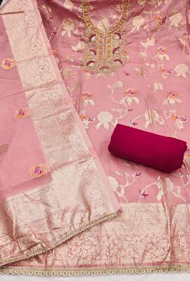 Pink color beautiful printed with hand work banarasi cotton fabric salwar kameez 3