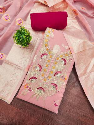 Pink color beautiful printed with hand work banarasi cotton fabric salwar kameez 4