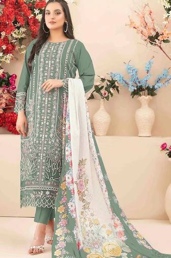 Green color cotton fabric beautiful and stylish ceremonial salwar suit