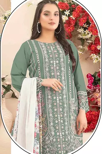 Green color cotton fabric beautiful and stylish ceremonial salwar suit