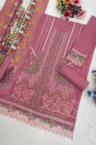 Pink color cotton fabric beautiful and stylish ceremonial salwar suit