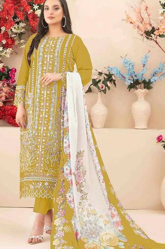 Mustard color cotton fabric beautiful and stylish ceremonial salwar suit