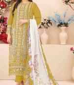 Mustard color cotton fabric beautiful and stylish ceremonial salwar suit