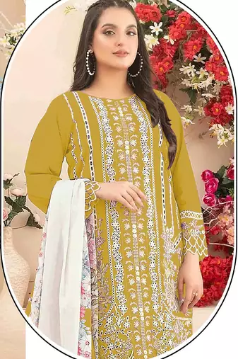 Mustard color cotton fabric beautiful and stylish ceremonial salwar suit