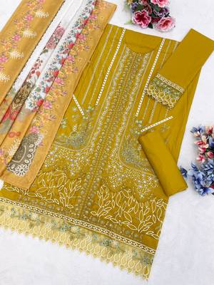 Mustard color cotton fabric beautiful and stylish ceremonial salwar suit 3