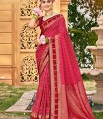 Rich and ethnic looking pink color woven soft silk saree