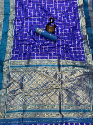 Blue Color Zari Woven  art silk sarees 4