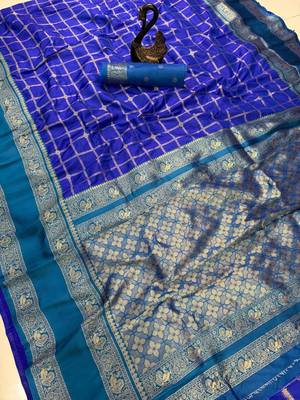 Blue Color Zari Woven  art silk sarees 1