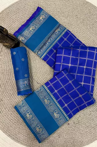 Blue Color Zari Woven  art silk sarees