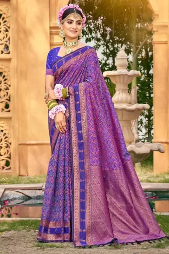 Rich and ethnic looking purple color woven soft silk saree