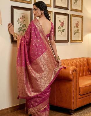 Purple tissue silk blend ceremonial saree 2