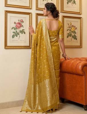 Mustard tissue silk blend ceremonial saree 2