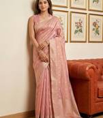 Pink color tissue silk fabric designer ceremonial saree