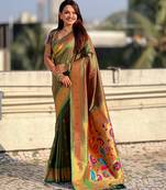Mahendi color paithani silk fabric beautiful traditional rich saree