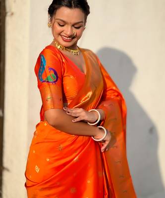 Orange paithani silk blend traditional rich saree 3