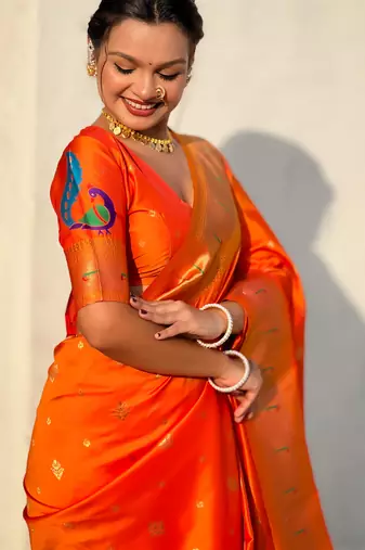 Orange paithani silk blend traditional rich saree