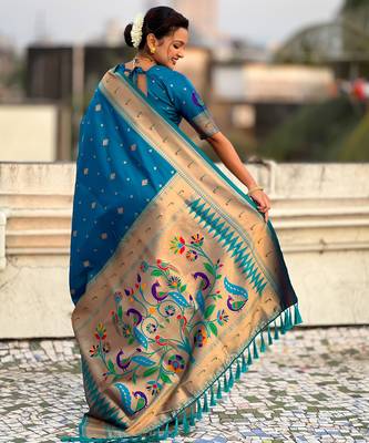 Firozi paithani silk blend traditional rich saree 2