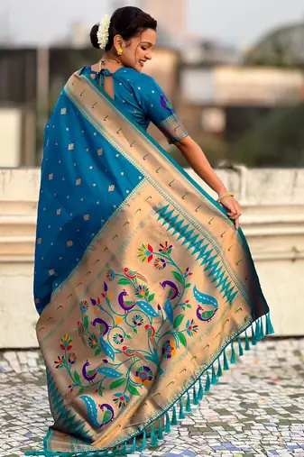 Firozi paithani silk blend traditional rich saree
