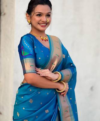 Firozi paithani silk blend traditional rich saree 3