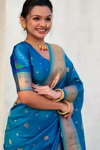 Firozi paithani silk blend traditional rich saree