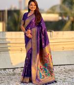 Violet color paithani silk fabric beautiful traditional rich saree