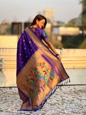 Violet paithani silk blend traditional rich saree 2