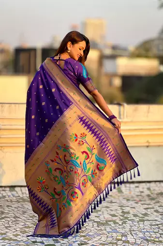 Violet paithani silk blend traditional rich saree