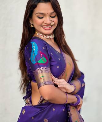 Violet paithani silk blend traditional rich saree 3