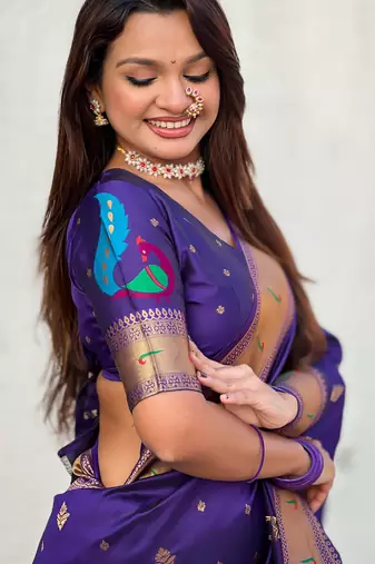 Violet paithani silk blend traditional rich saree