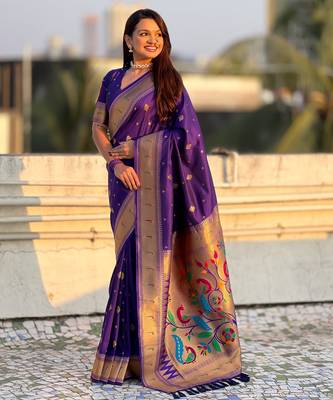 Violet paithani silk blend traditional rich saree 4