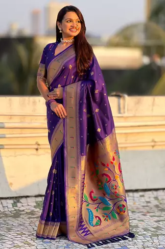 Violet paithani silk blend traditional rich saree
