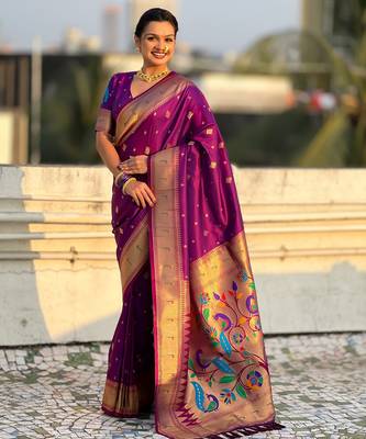 Wine paithani silk blend traditional rich saree 1