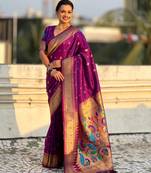 Wine color paithani silk fabric beautiful traditional rich saree