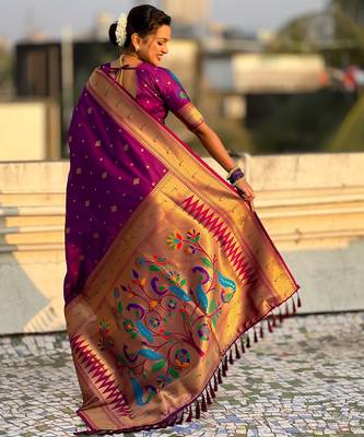 Wine paithani silk blend traditional rich saree 2