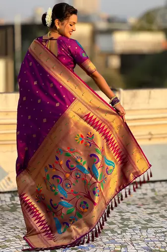Wine paithani silk blend traditional rich saree