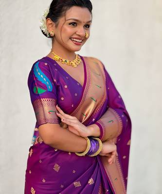 Wine paithani silk blend traditional rich saree 3