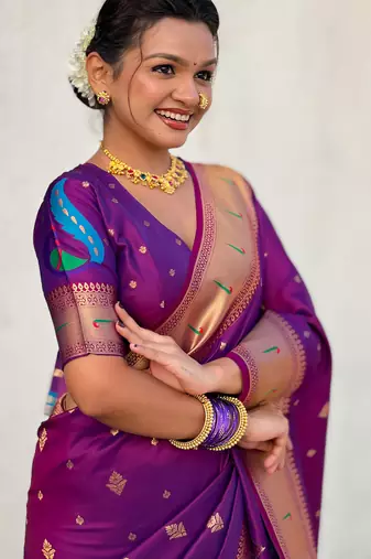 Wine paithani silk blend traditional rich saree