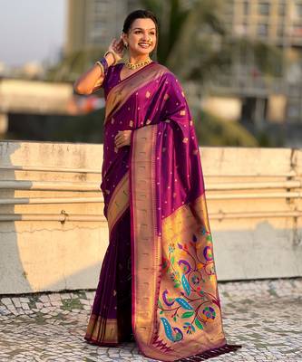 Wine paithani silk blend traditional rich saree 4