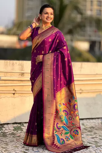 Wine paithani silk blend traditional rich saree