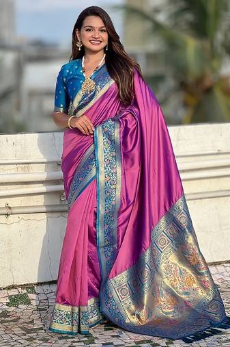 Lavender color heavy  woven paithani gala designer soft silk saree