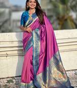 Lavender color heavy  woven paithani gala designer soft silk saree