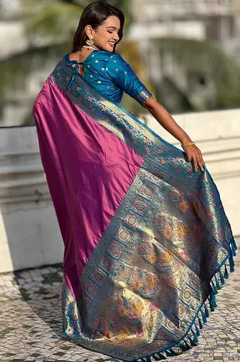Lavender heavy woven paithani gala soft silk blend saree