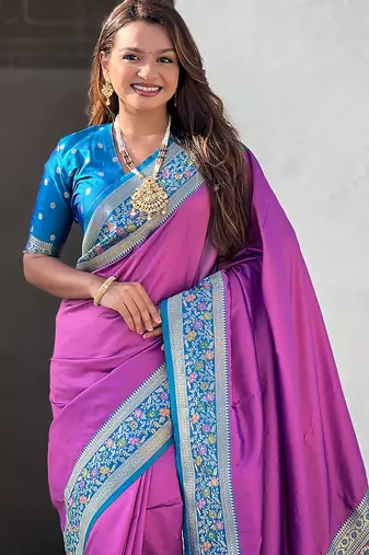 Lavender heavy woven paithani gala soft silk blend saree